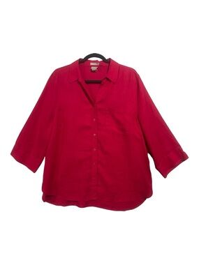Chicos 3 Size XL No Iron Pink Linen Shirt Tunic 3/4 Sleeve Button Front